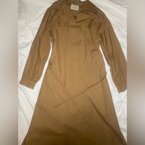 Valentio boutique 100% cotton belted khaki/dark tan trench coat/dress - Picture 3 of 6